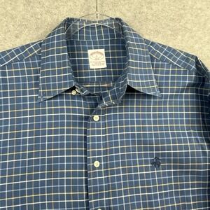 Brooks Brothers 346 Yellow Blue Grid Plaid Shirt Mens L Button Up Supima Cotton